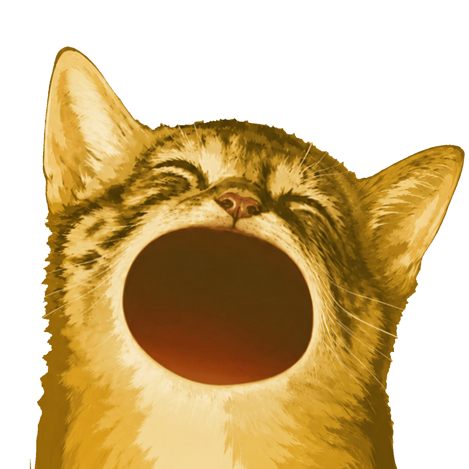 POPCATE, a golden cat with its mouth wide open